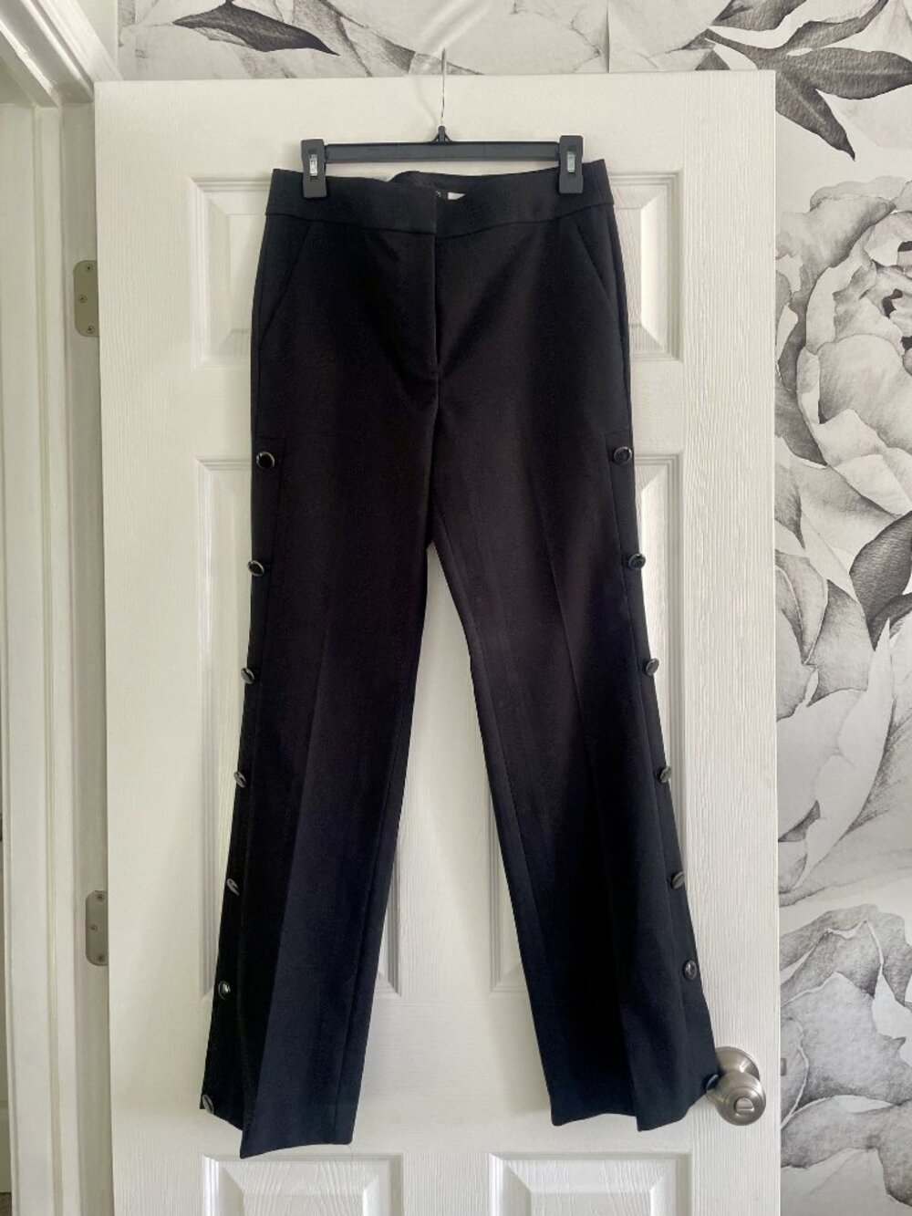 LOFT Marisa Trouser – Black Button‑Detail Straight Leg (Size 6)